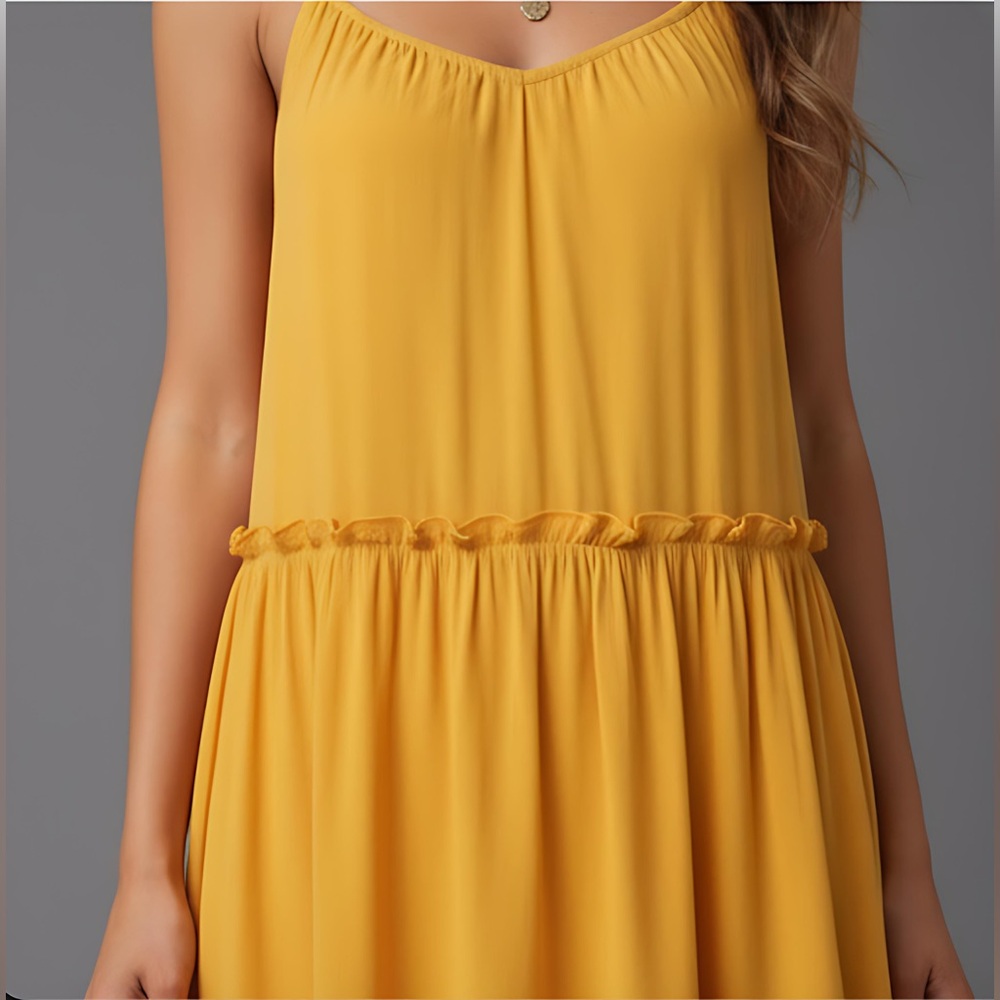 Mustard Yellow Ruffle Hem Cami Dress - Picture 3 of 9